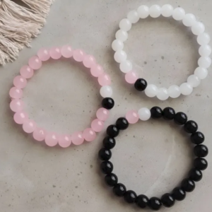 e-Cart Villa Bracelet for Girls and Women Matching Black White Matte Beads Ghost Charm Couple Bracelet Pack of 2 Korean Style Best Friend Friendship Stretch Bracelet